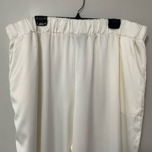 New Celestial Blue Ivory Satin Wide Leg Palazzo Pull On Pants Size 2X bin 4E - Picture 3 of 4